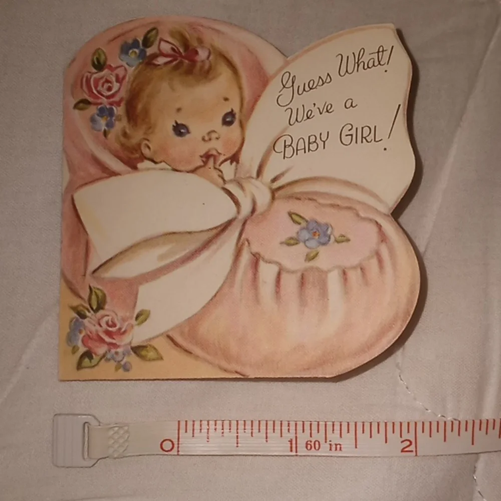 Vintage Rust Craft Baby Girl Birth Announcement Card